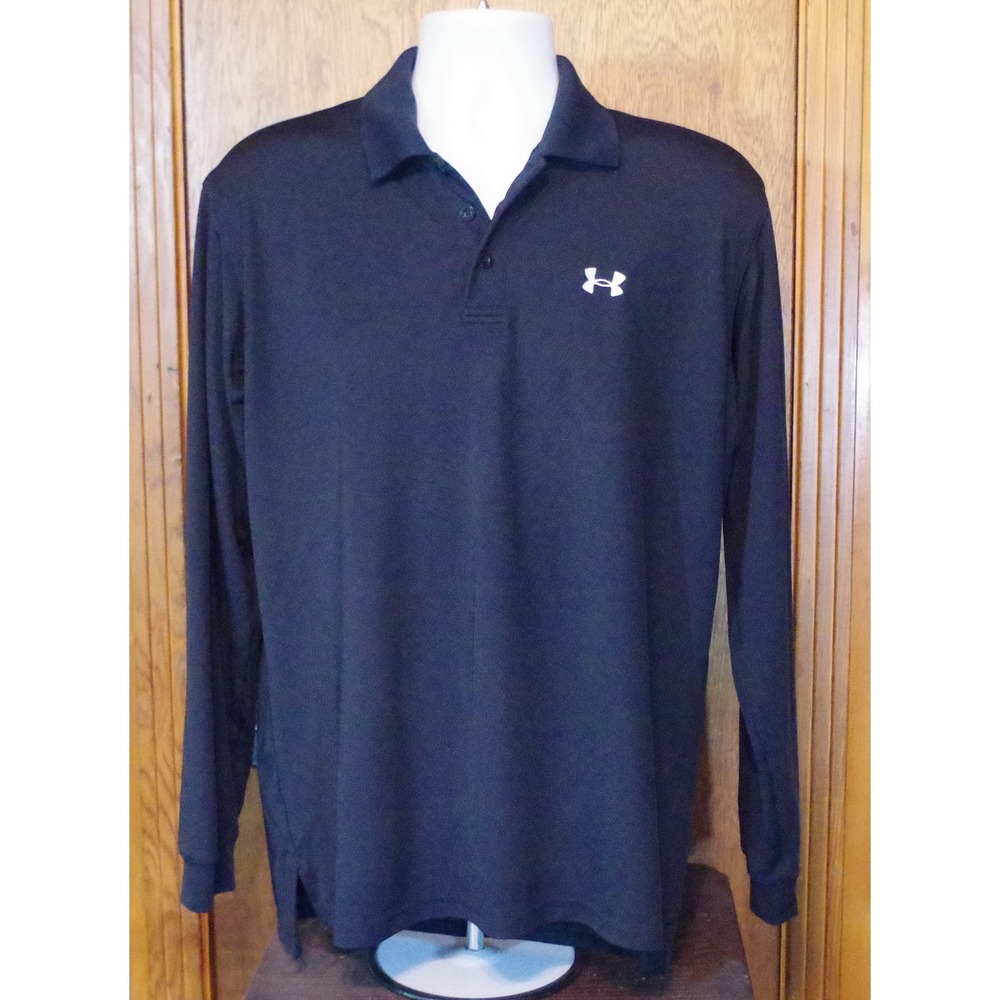 Under Armour  Medium Men's Long Sleeve Polo Shirt Black‎ HeatGear Golf Top Size